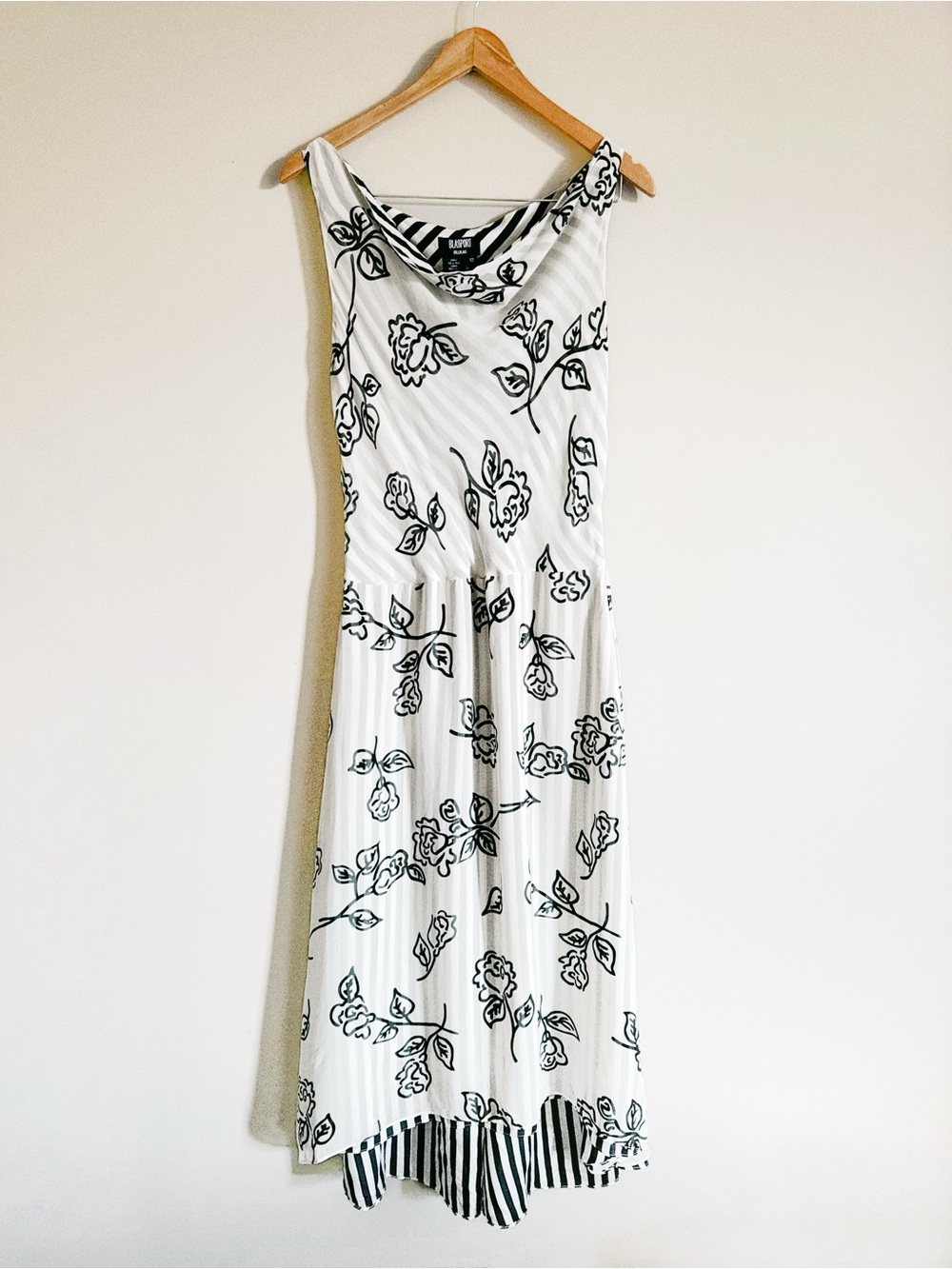 Vintage Silk Bill Blass, Black and White, Striped and Floral Dress